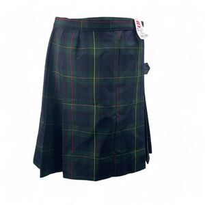 Girls Green Blue Plaid Pleated Wrap Kilt Skirt Sz 11 Junior School Academia